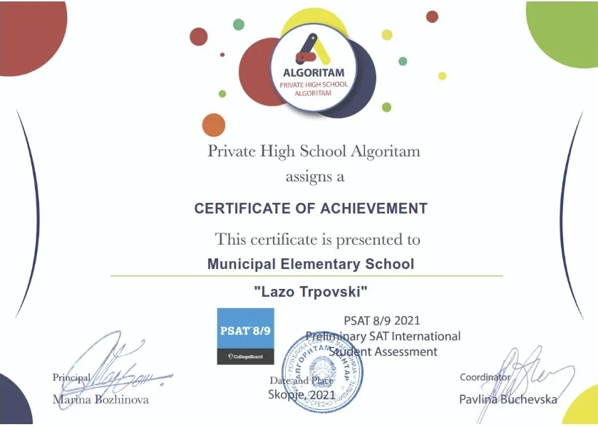certificate psat 2021